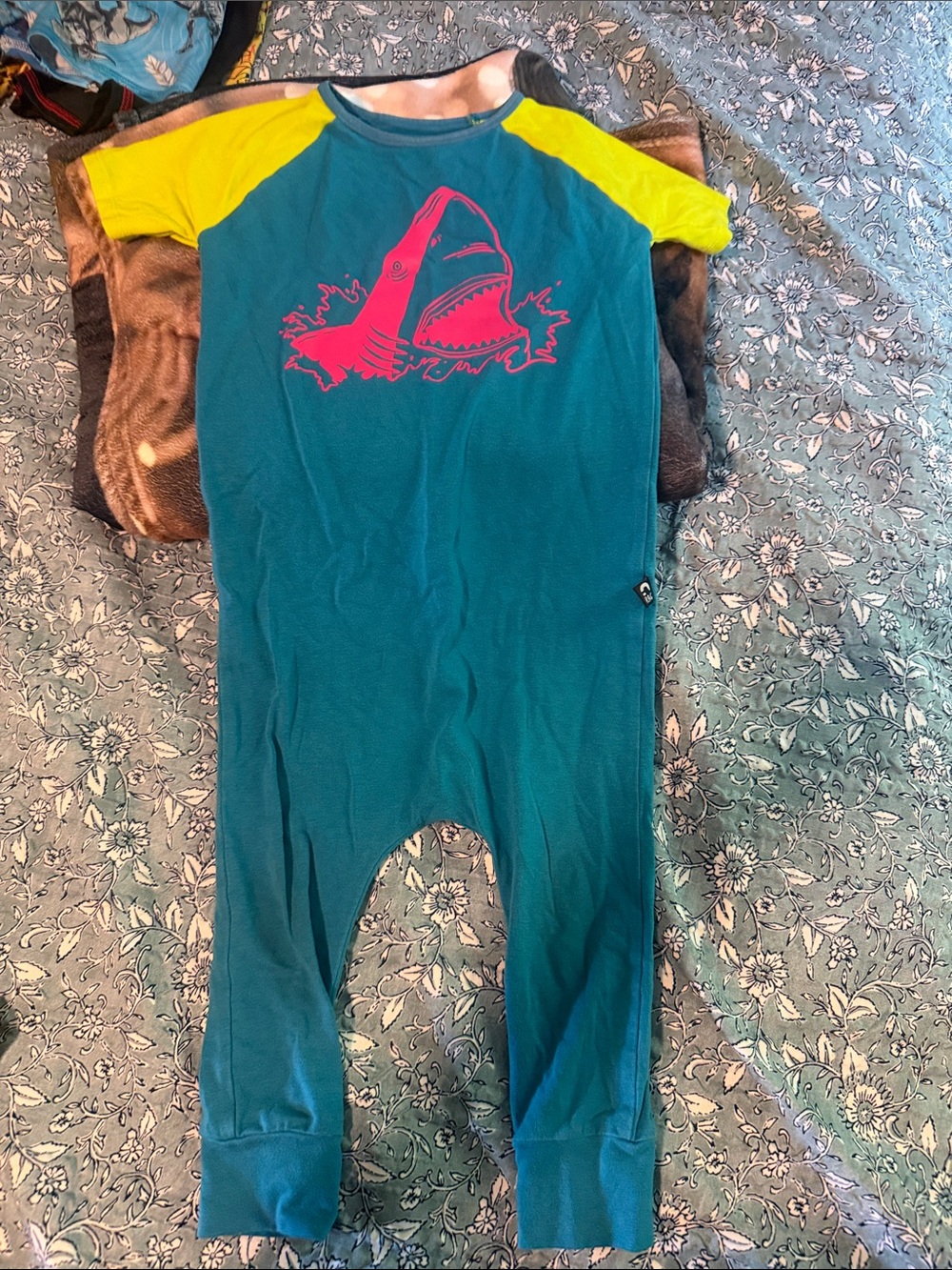 RAGS Kids Teal and Yellow Shark Graphic One-Piece